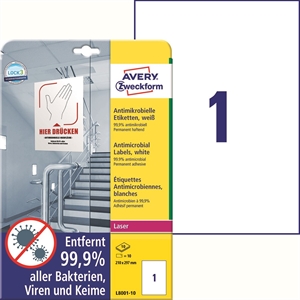Avery Antimicrobial labels 210 x 297 white mm, 10 pcs.